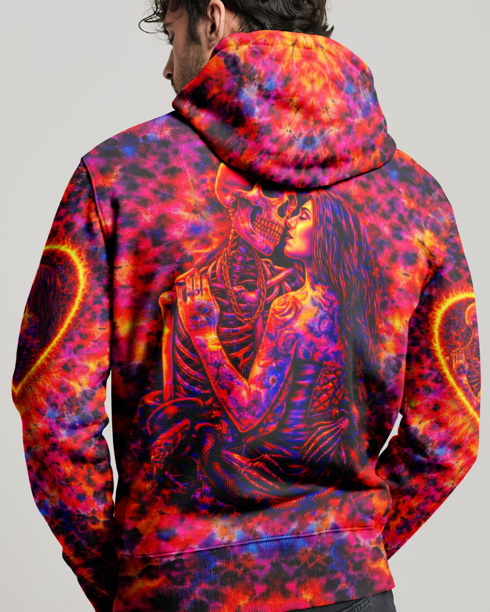 SKELETON COUPLE NEON ORANGE SWIRL ALL OVER PRINT - TLTW1001261