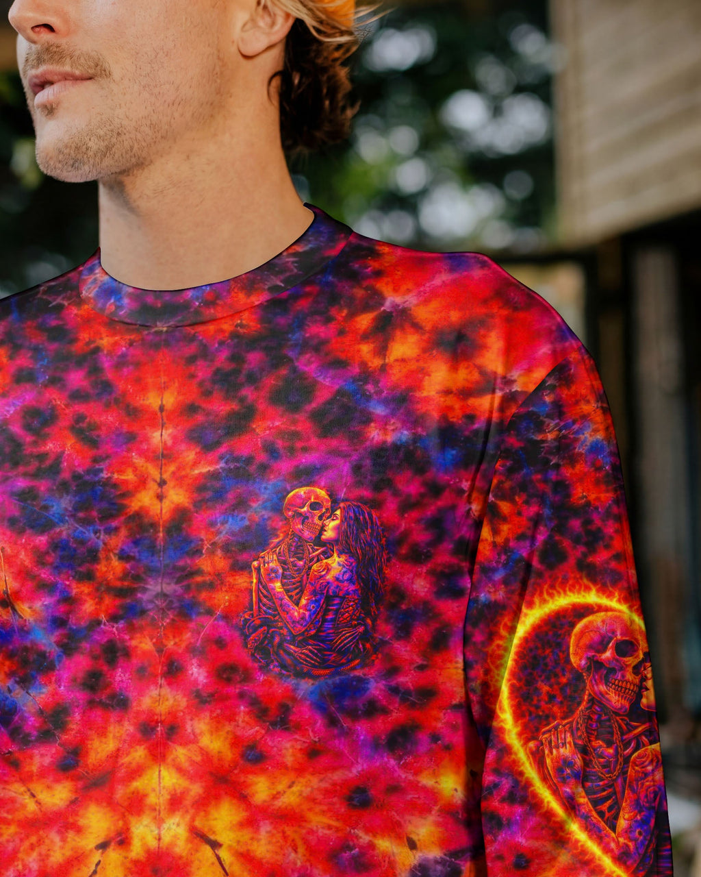 SKELETON COUPLE NEON ORANGE SWIRL ALL OVER PRINT - TLTW1001261