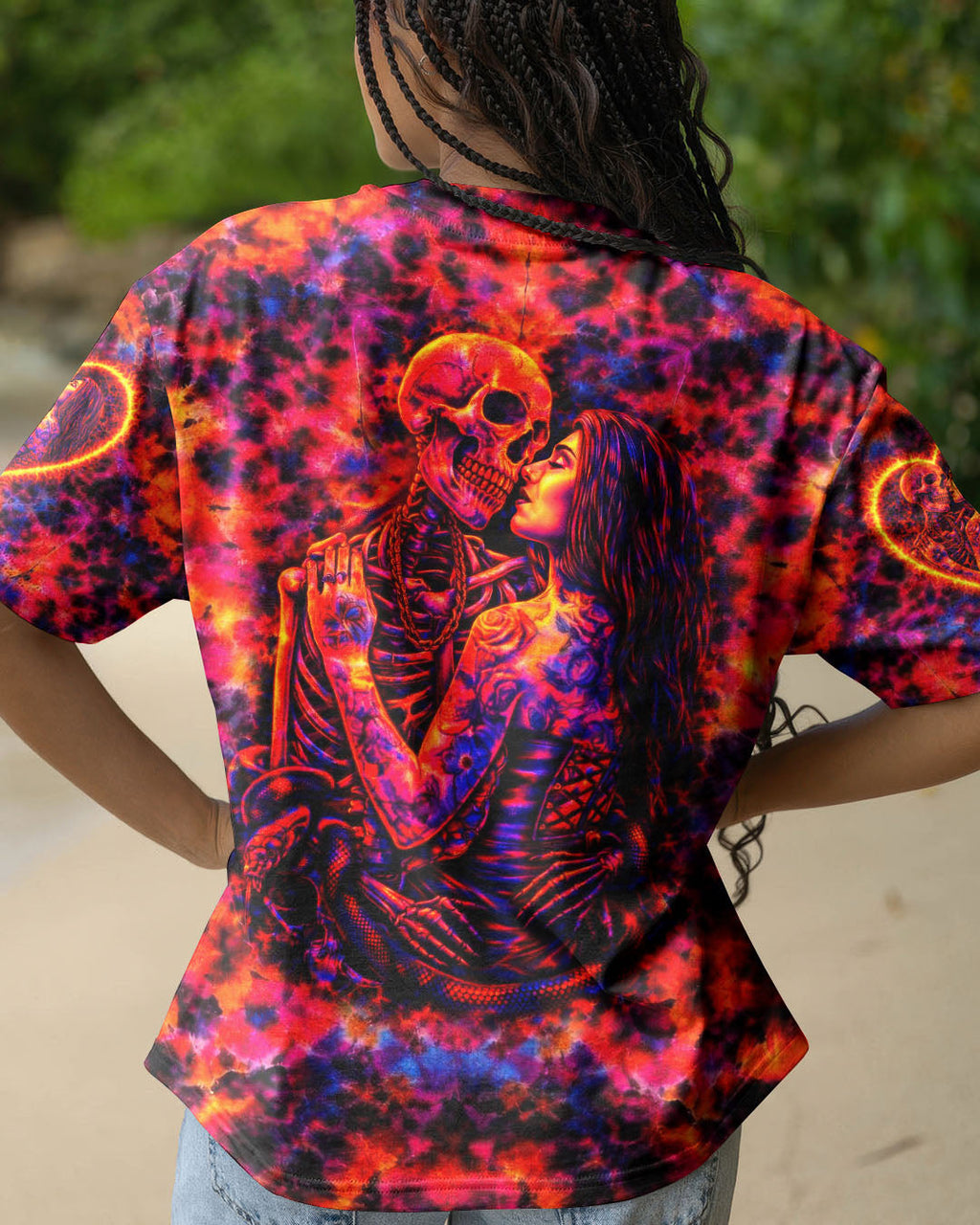 SKELETON COUPLE NEON ORANGE SWIRL ALL OVER PRINT - TLTW1001261