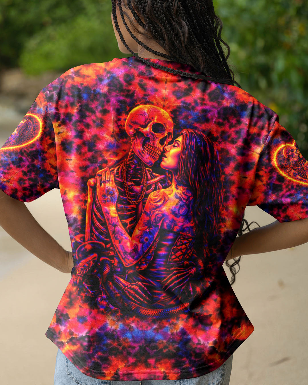 SKELETON COUPLE NEON ORANGE SWIRL ALL OVER PRINT - TLTW1001261