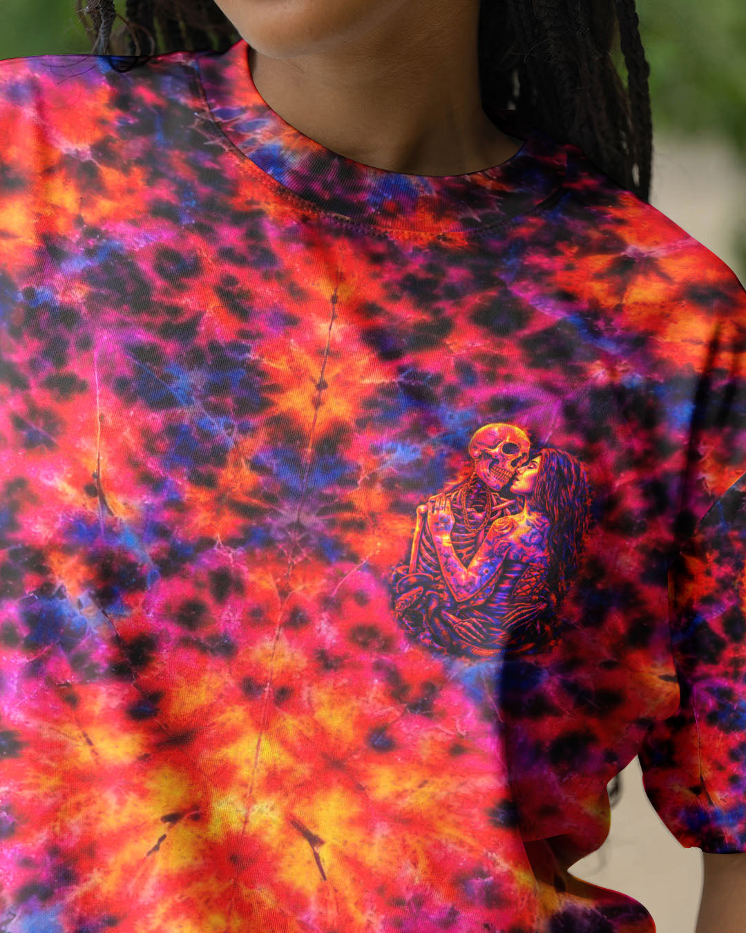 SKELETON COUPLE NEON ORANGE SWIRL ALL OVER PRINT - TLTW1001261