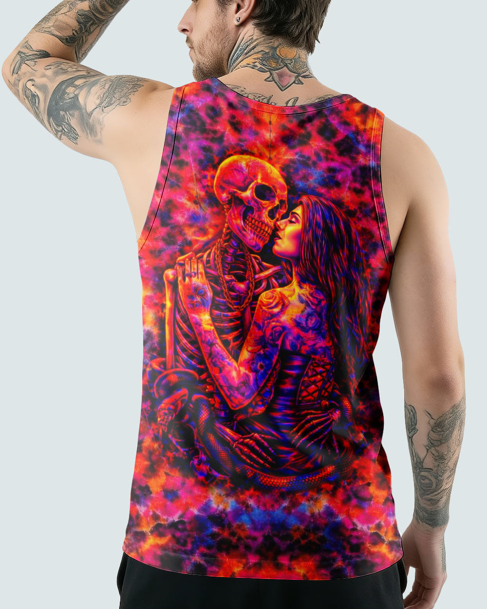 SKELETON COUPLE NEON ORANGE SWIRL ALL OVER PRINT - TLTW1001261