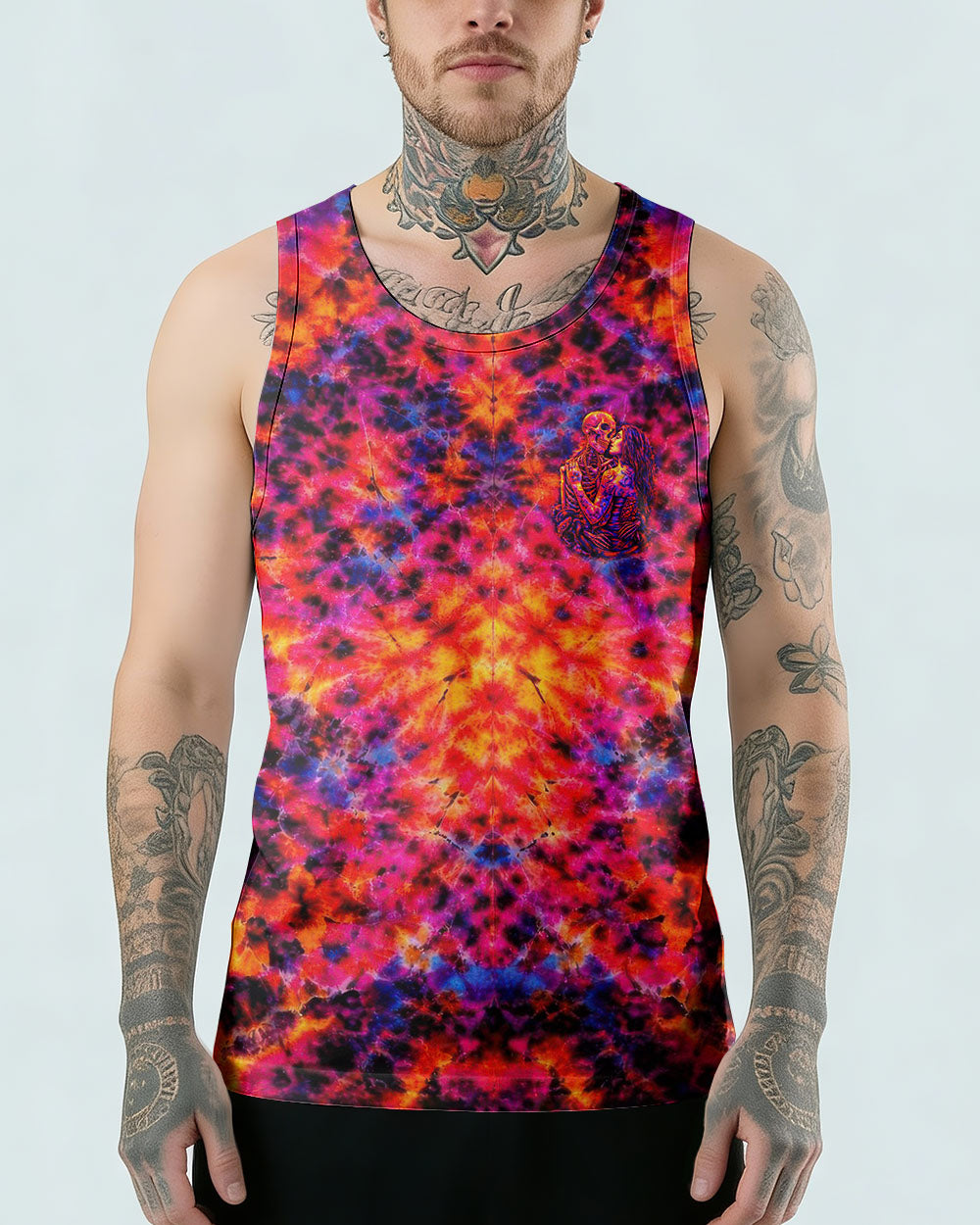 SKELETON COUPLE NEON ORANGE SWIRL ALL OVER PRINT - TLTW1001261