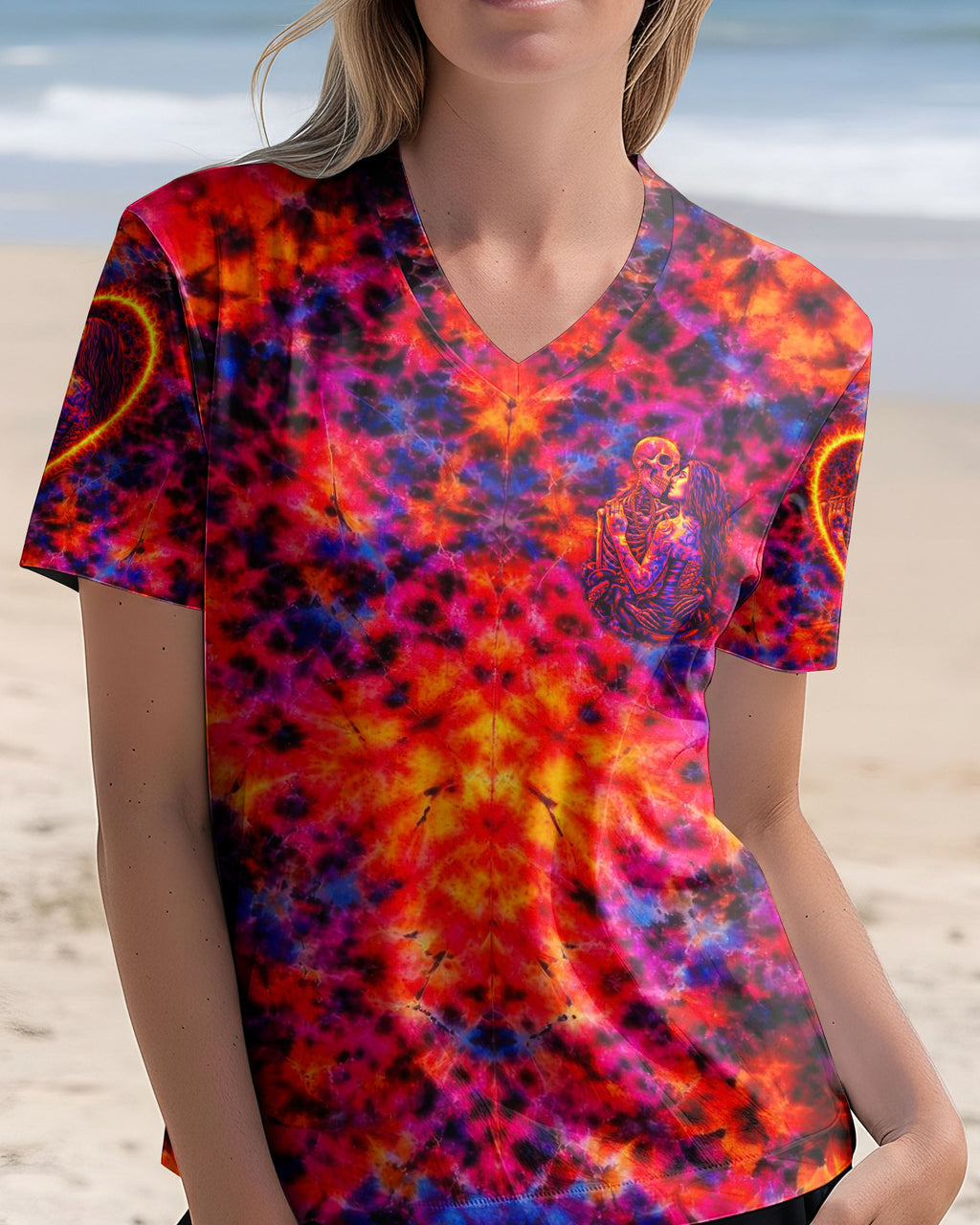 SKELETON COUPLE NEON ORANGE SWIRL ALL OVER PRINT - TLTW1001261