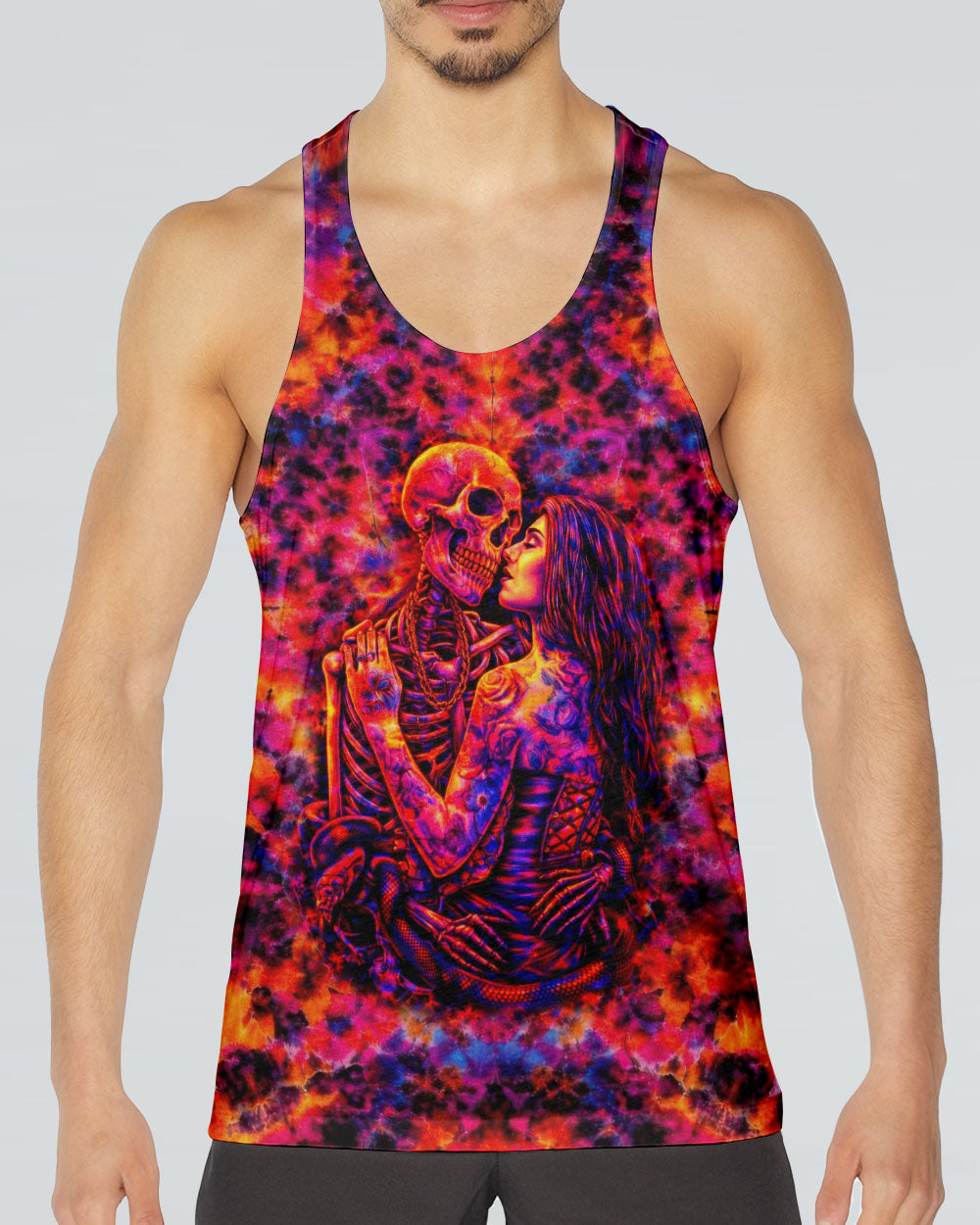 SKELETON COUPLE NEON ORANGE SWIRL ALL OVER PRINT - TLTW1001261