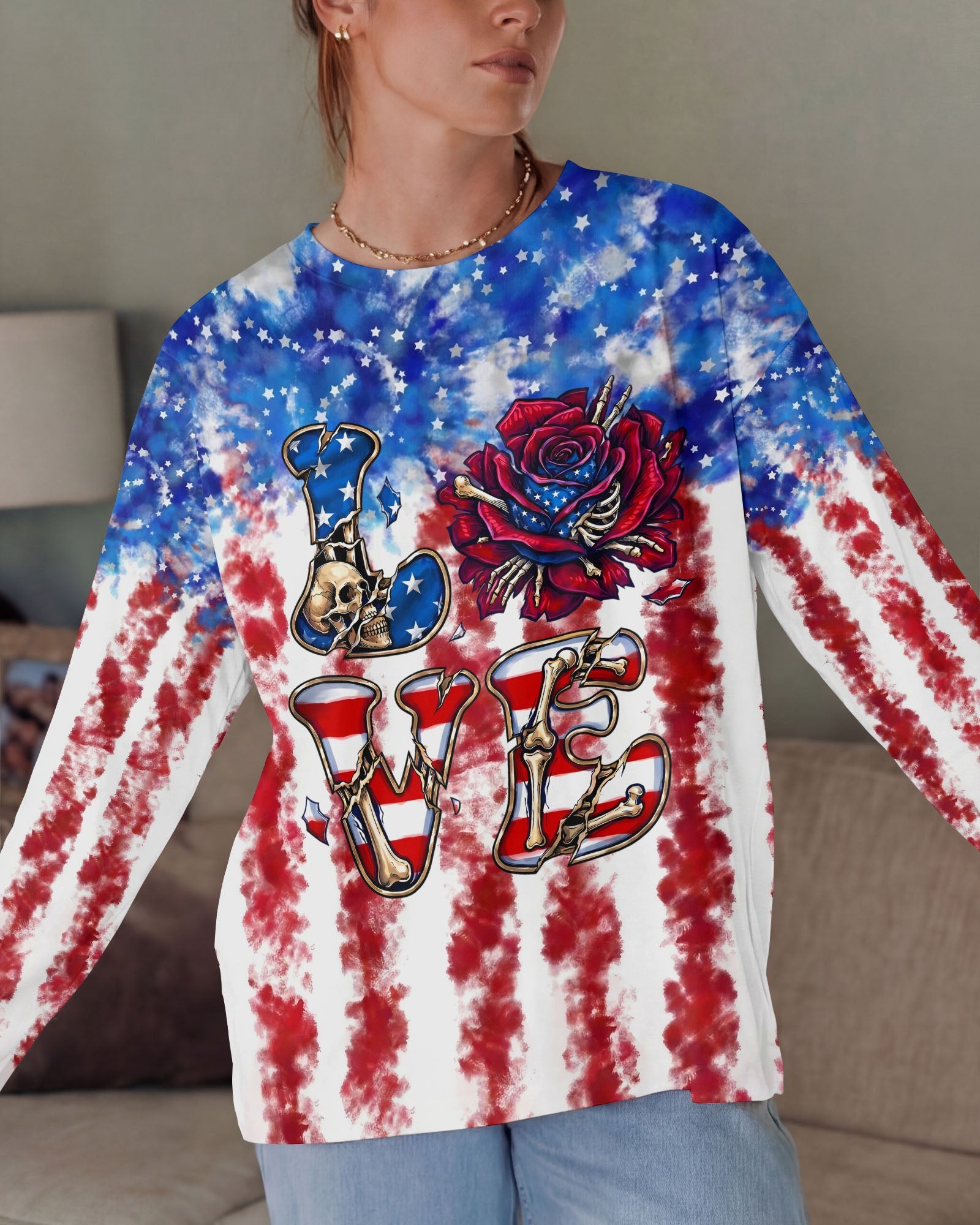 LOVE SKULL RED WHITE AND BLUE ALL OVER PRINT - TYLN2004261