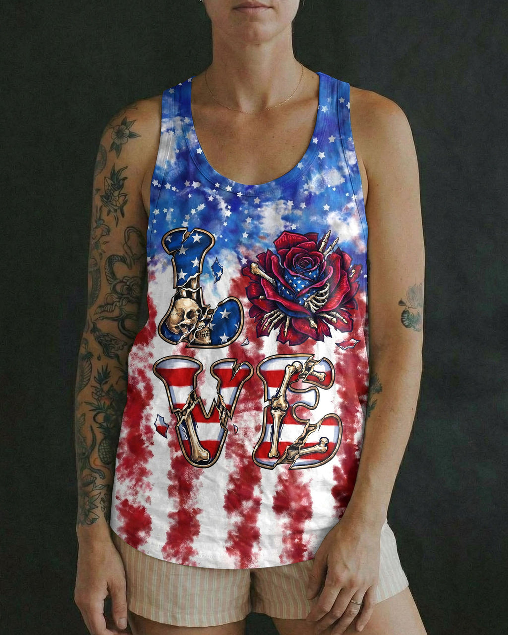 LOVE SKULL RED WHITE AND BLUE ALL OVER PRINT - TYLN2004261