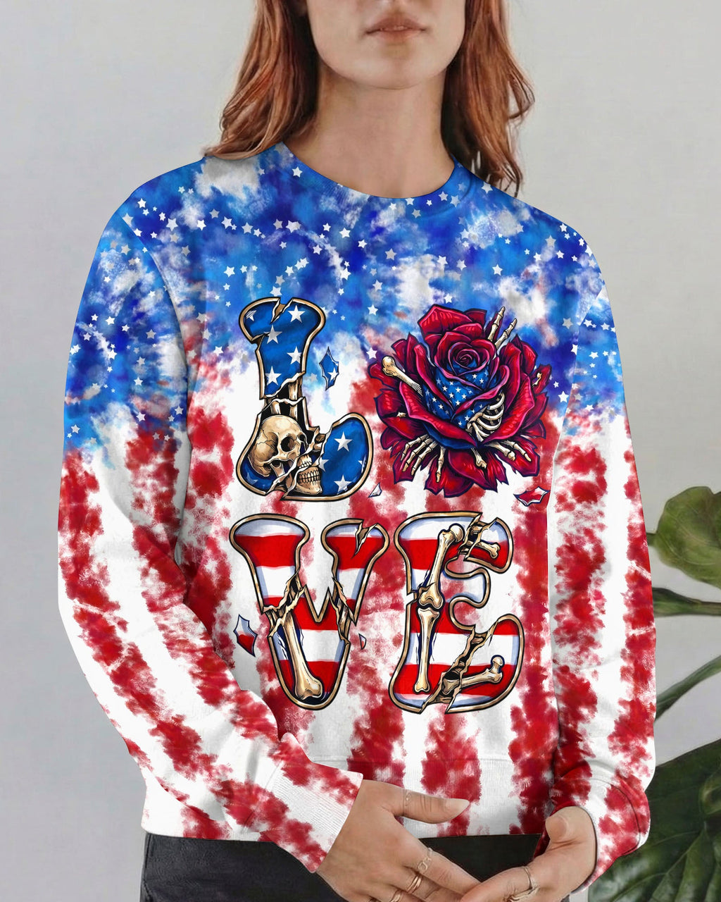 LOVE SKULL RED WHITE AND BLUE ALL OVER PRINT - TYLN2004261