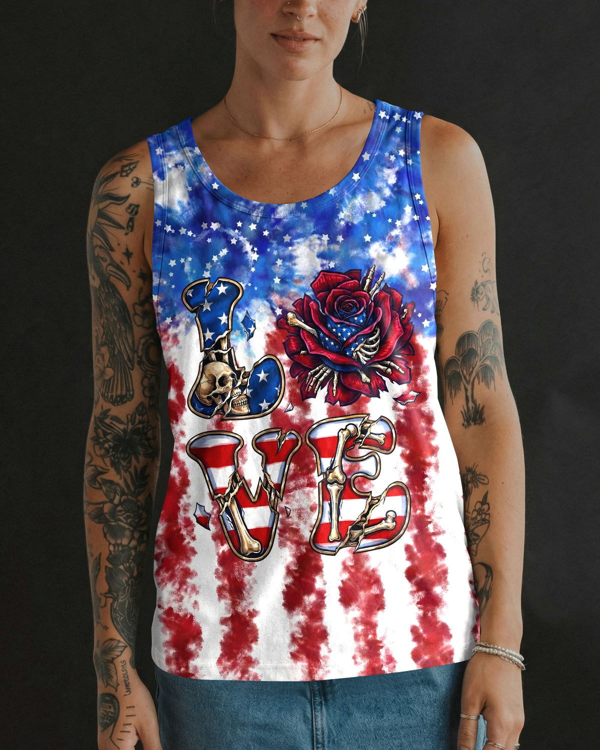 LOVE SKULL RED WHITE AND BLUE ALL OVER PRINT - TYLN2004261