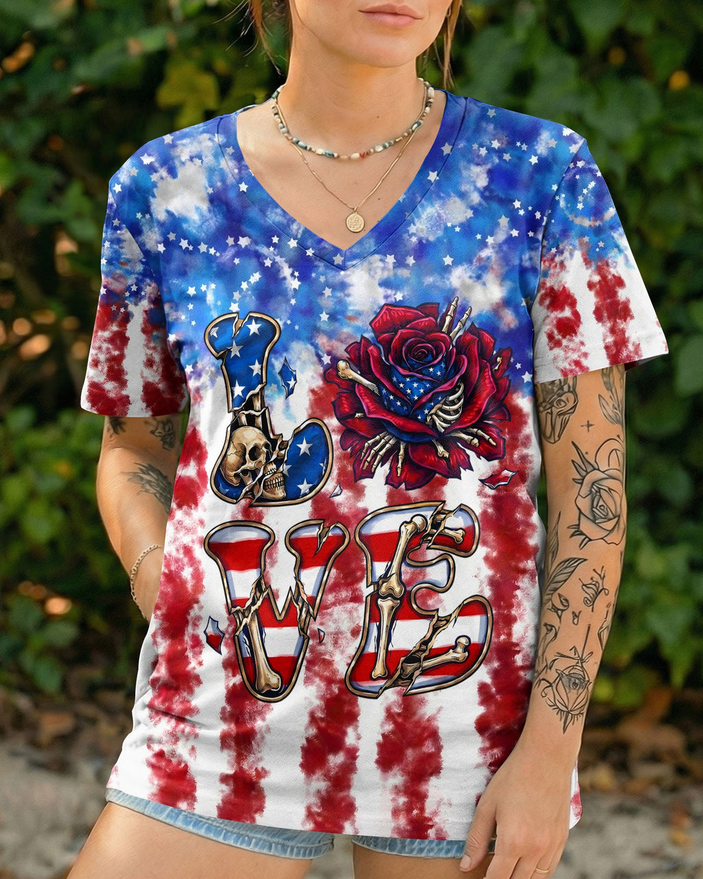 LOVE SKULL RED WHITE AND BLUE ALL OVER PRINT - TYLN2004261