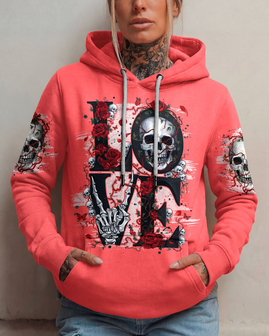 LOVE SKULL ROSE ALL OVER PRINT - TYQY1803261