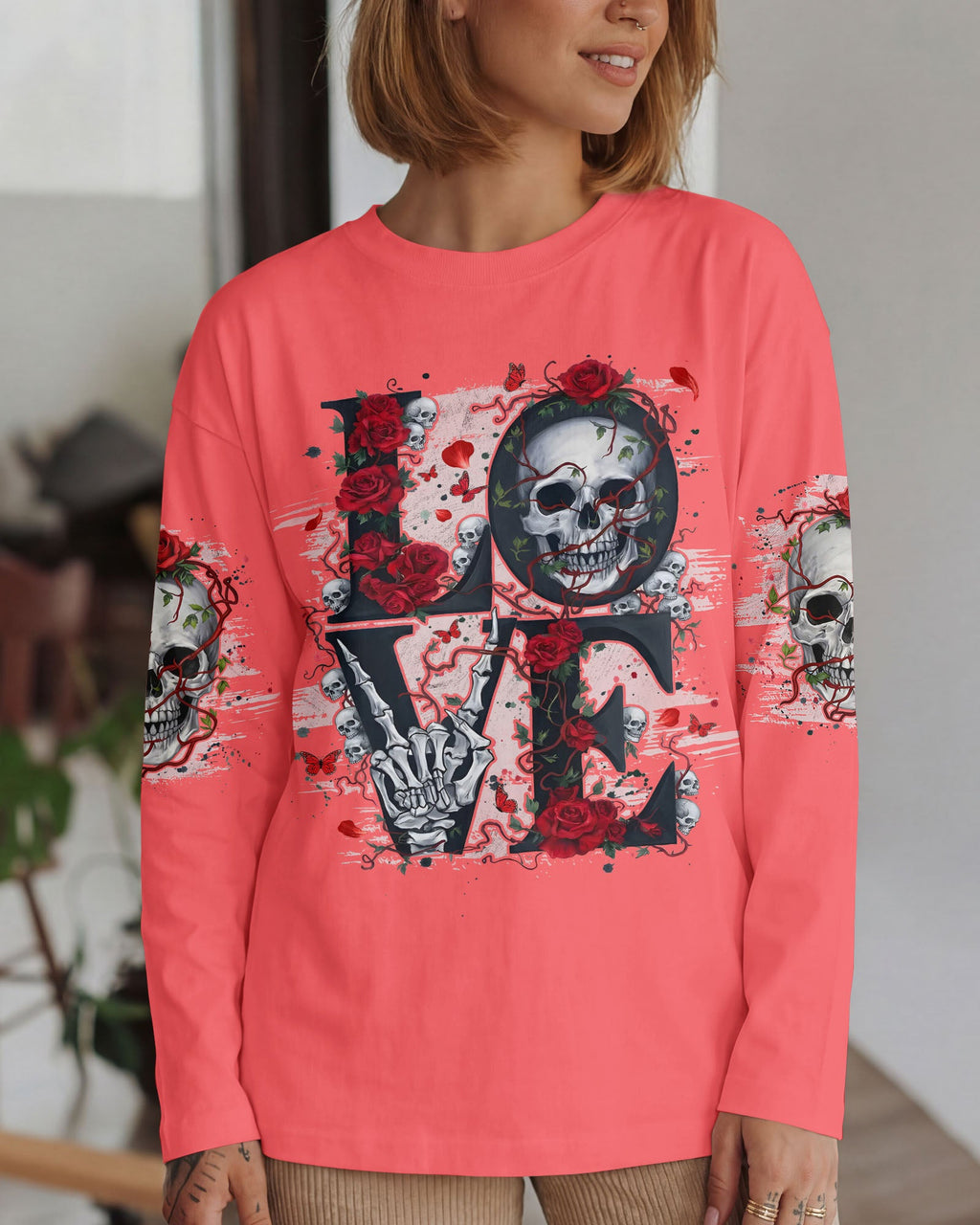 LOVE SKULL ROSE ALL OVER PRINT - TYQY1803261