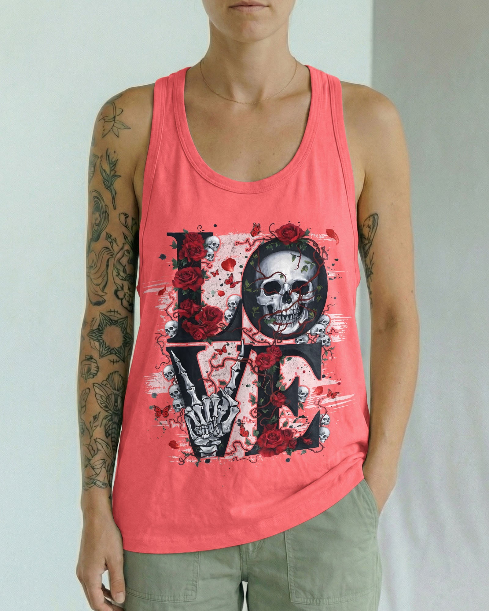 LOVE SKULL ROSE ALL OVER PRINT - TYQY1803261