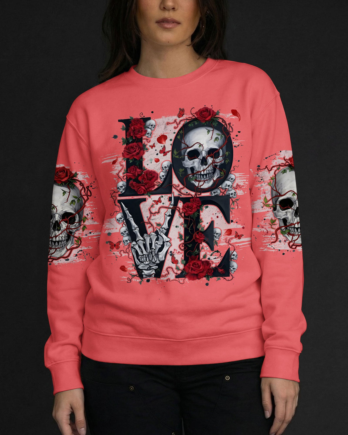 LOVE SKULL ROSE ALL OVER PRINT - TYQY1803261