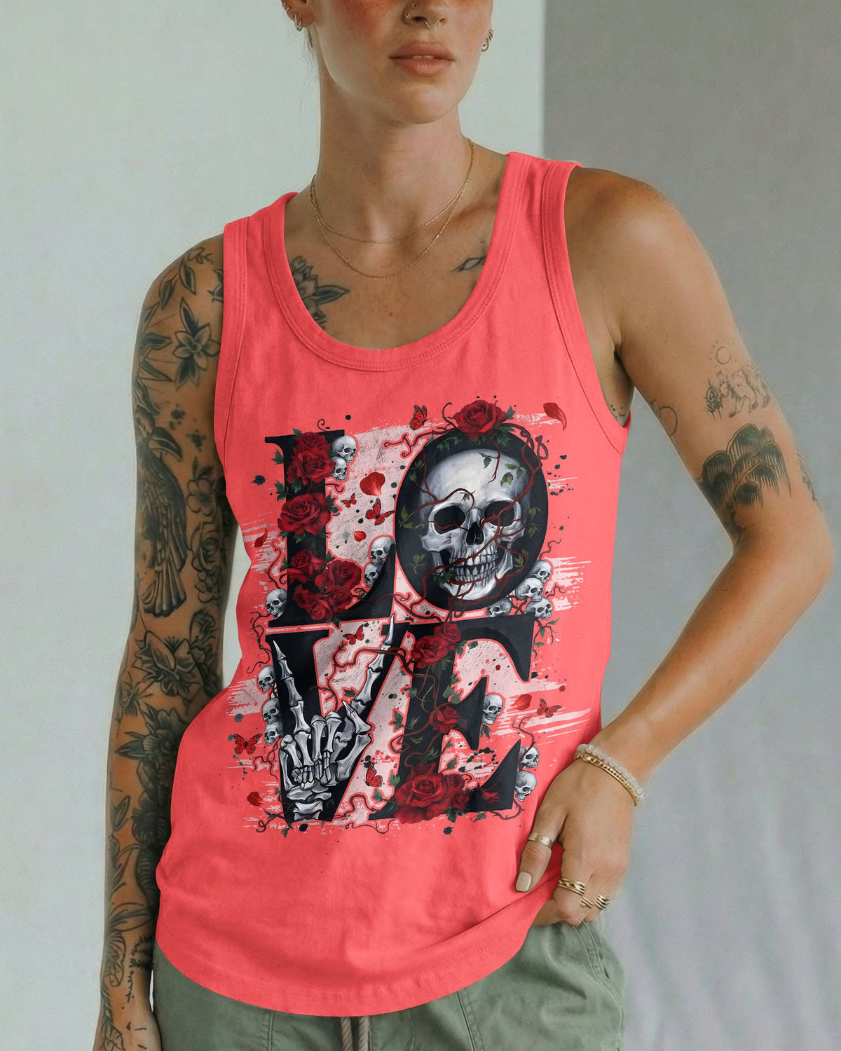 LOVE SKULL ROSE ALL OVER PRINT - TYQY1803261