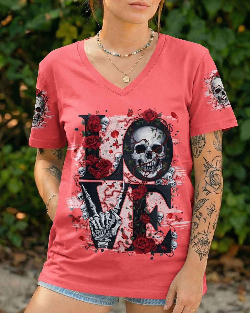 LOVE SKULL ROSE ALL OVER PRINT - TYQY1803261