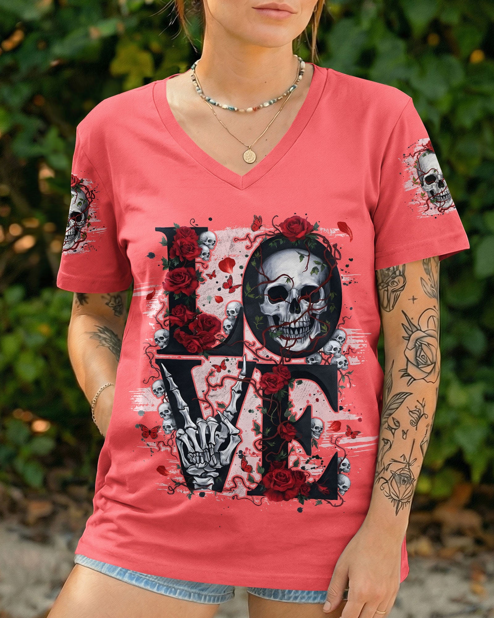 LOVE SKULL ROSE ALL OVER PRINT - TYQY1803261