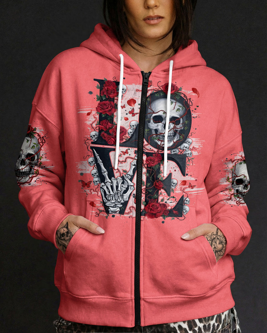 LOVE SKULL ROSE ALL OVER PRINT - TYQY1803261