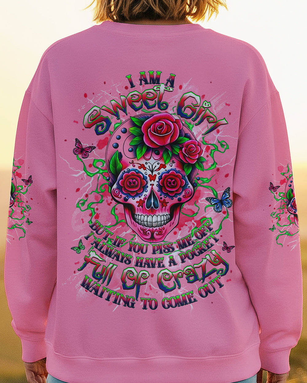 I AM A SWEET GIRL FLOWER SKULL ALL OVER PRINT - YHHG1201261