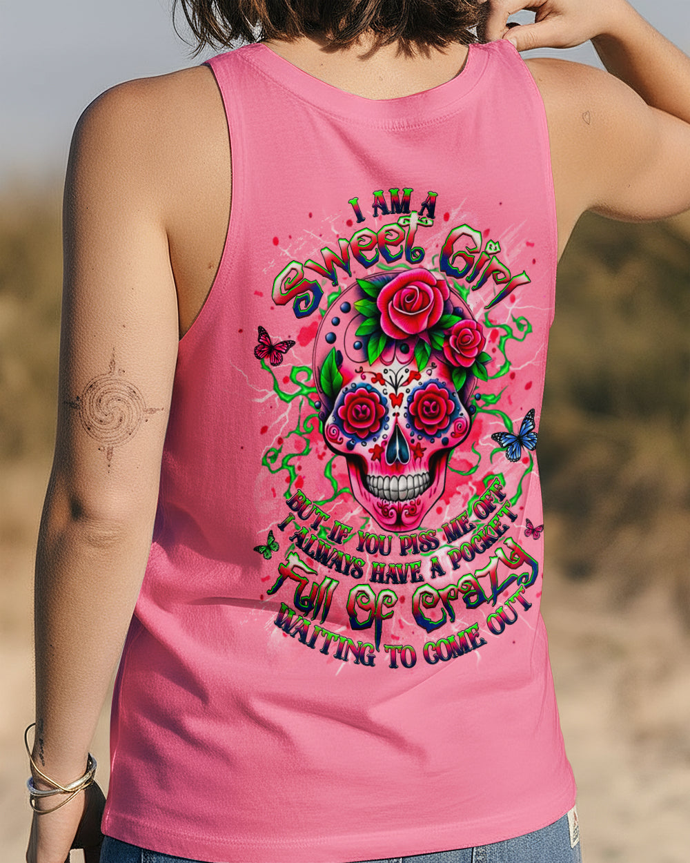 I AM A SWEET GIRL FLOWER SKULL ALL OVER PRINT - YHHG1201261
