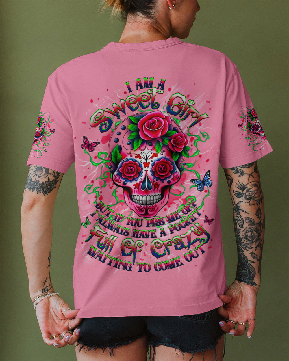 I AM A SWEET GIRL FLOWER SKULL ALL OVER PRINT - YHHG1201261