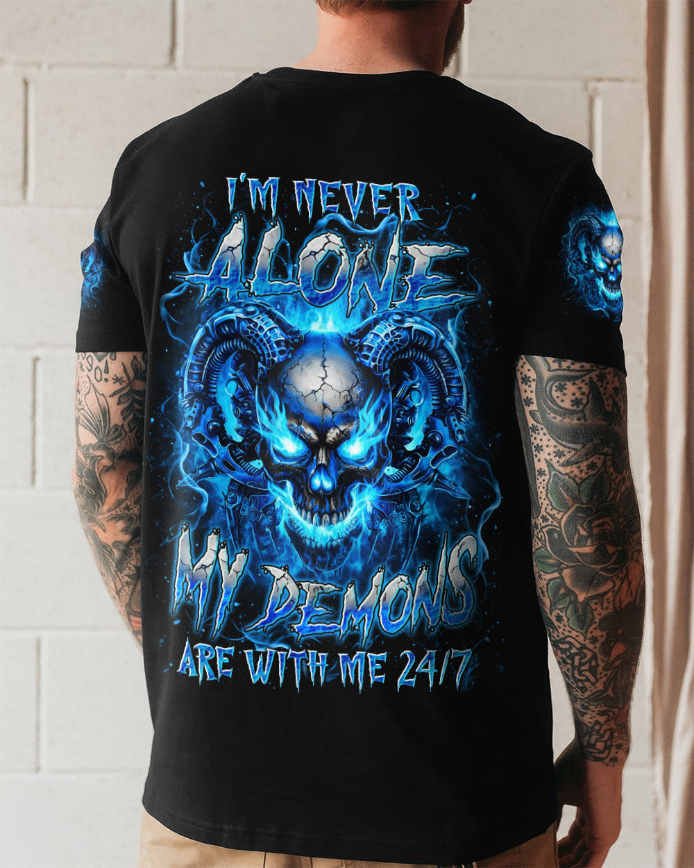 I'M NEVER ALONE BLUE SKULL DEMON ALL OVER PRINT - YHLN1201263