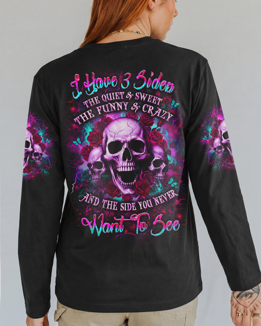 I HAVE 3 SIDES 3 SKULLS ROSE ALL OVER PRINT - YHLT1301261