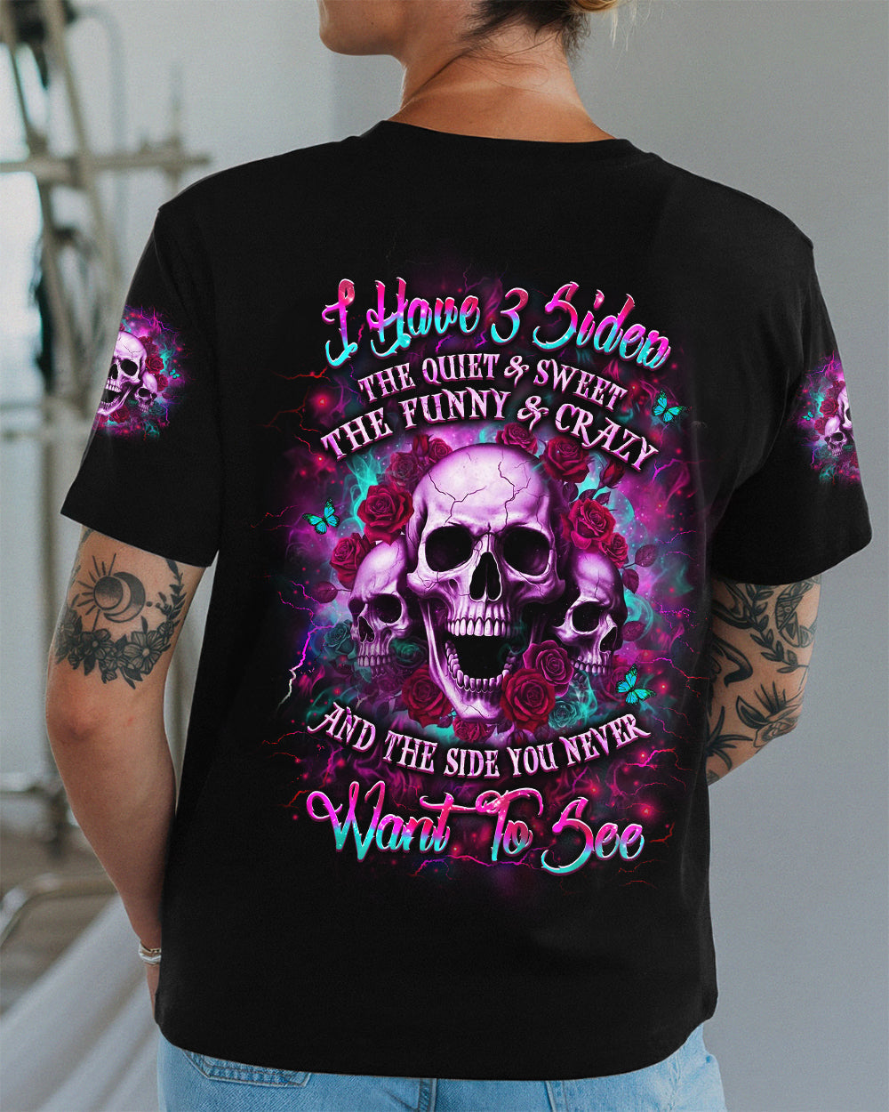 I HAVE 3 SIDES 3 SKULLS ROSE ALL OVER PRINT - YHLT1301261
