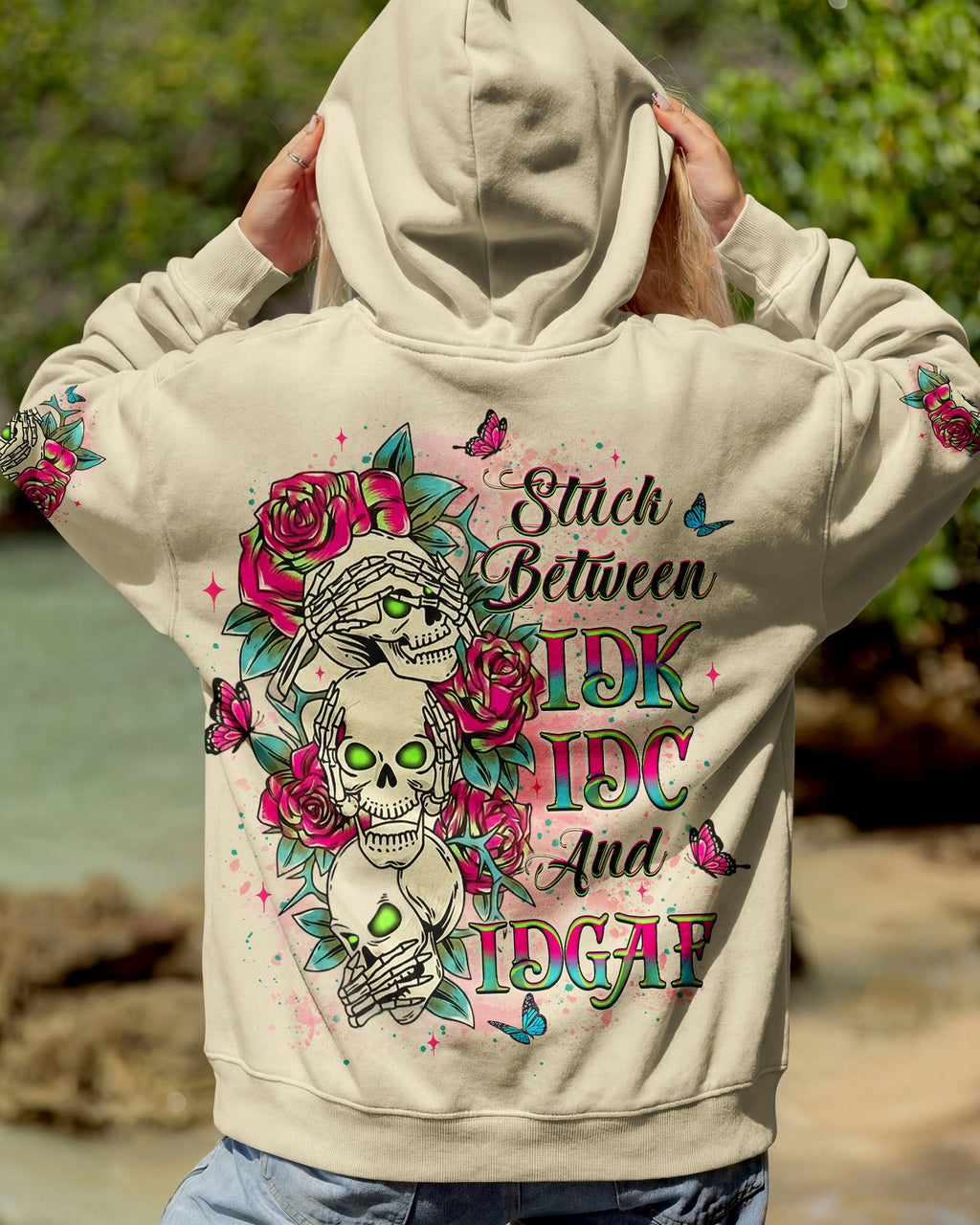 STUCK BETWEEN IDK IDC AND IDGAF SKULL ALL OVER PRINT - YHLT1401263