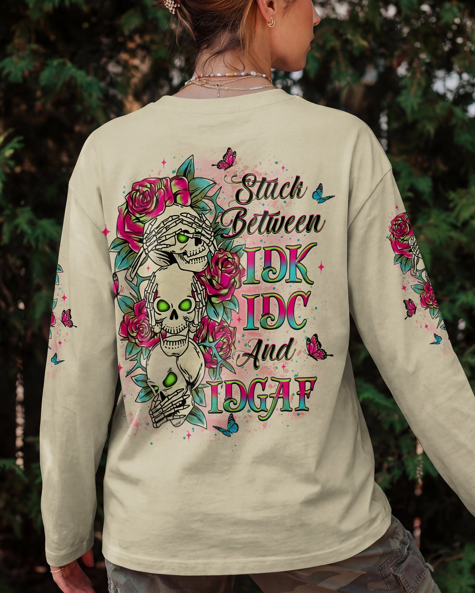 STUCK BETWEEN IDK IDC AND IDGAF SKULL ALL OVER PRINT - YHLT1401263
