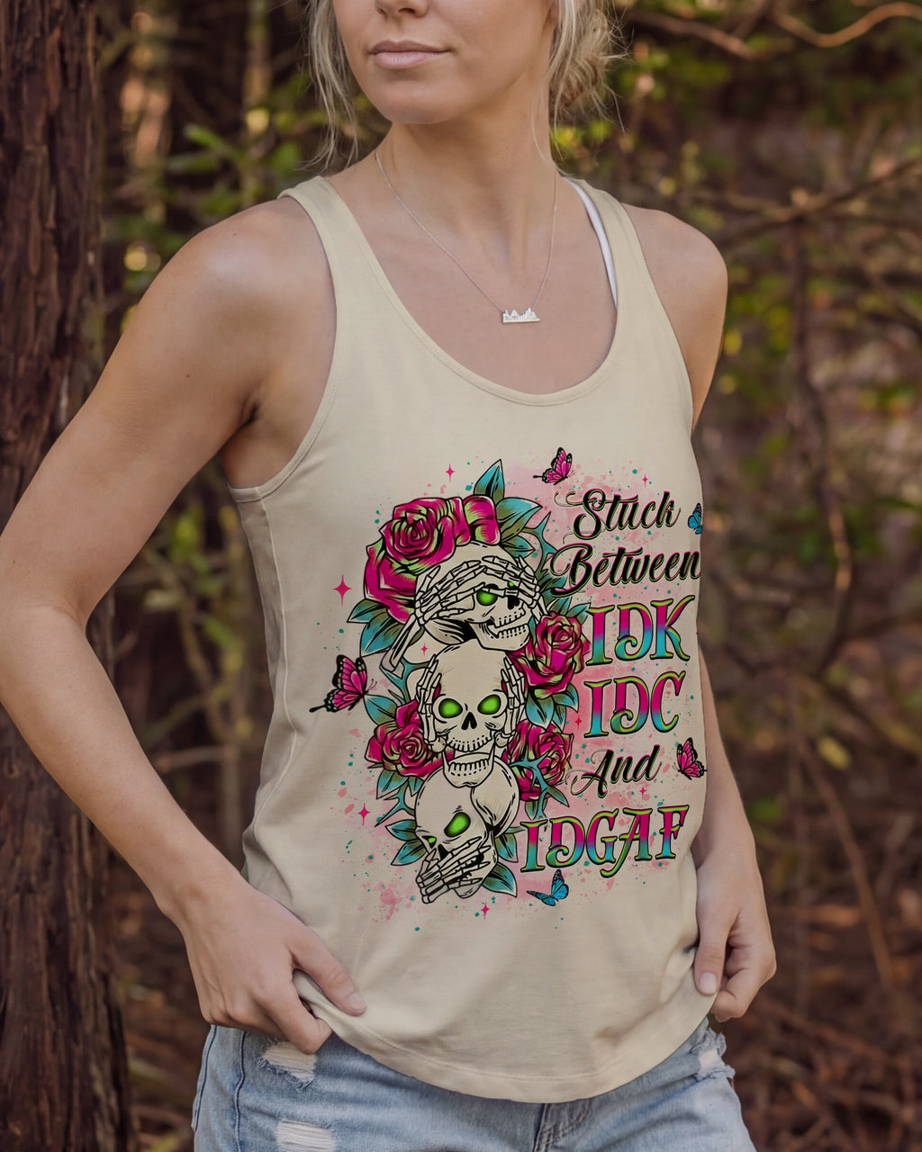 STUCK BETWEEN IDK IDC AND IDGAF SKULL ALL OVER PRINT - YHLT1401263