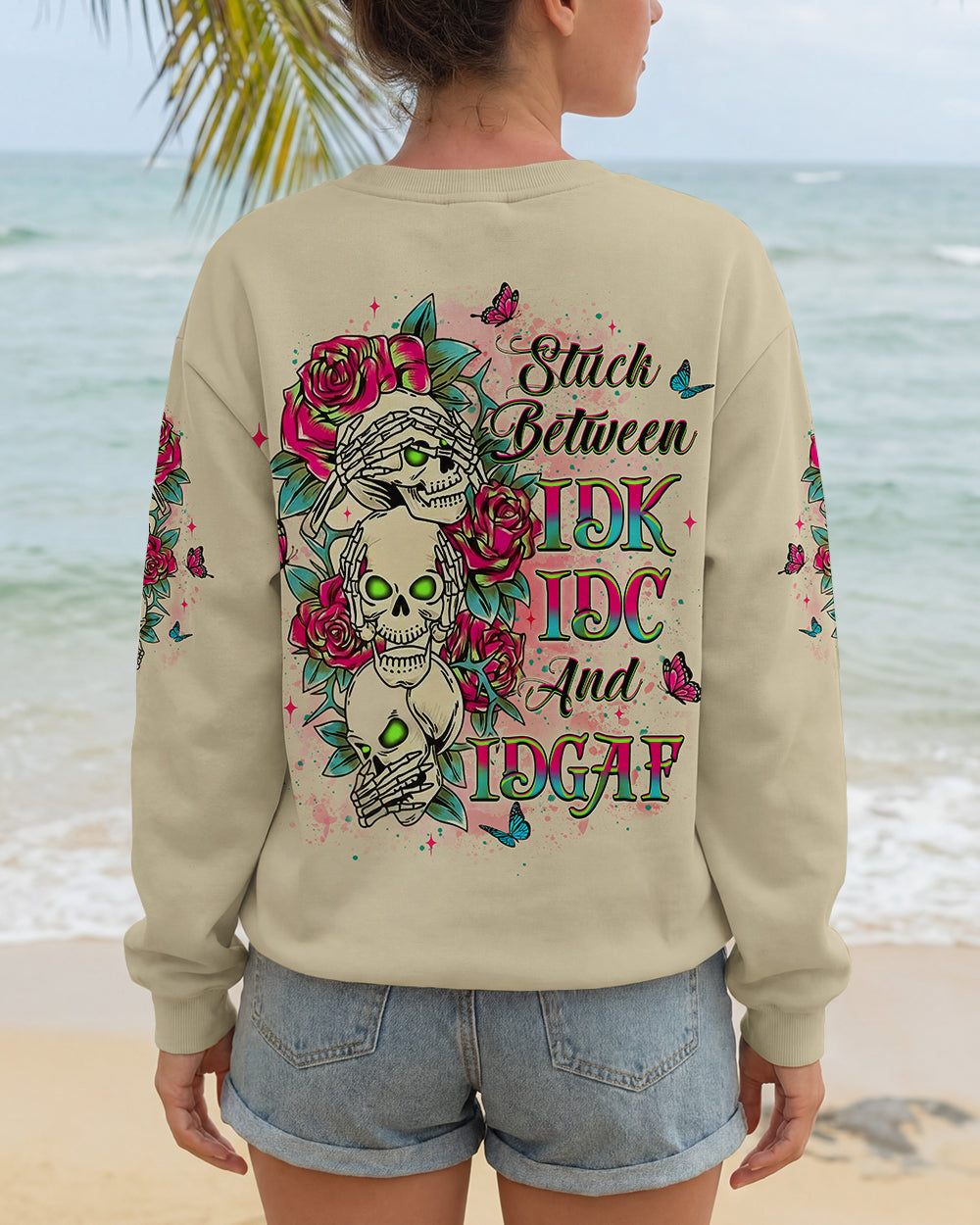 STUCK BETWEEN IDK IDC AND IDGAF SKULL ALL OVER PRINT - YHLT1401263