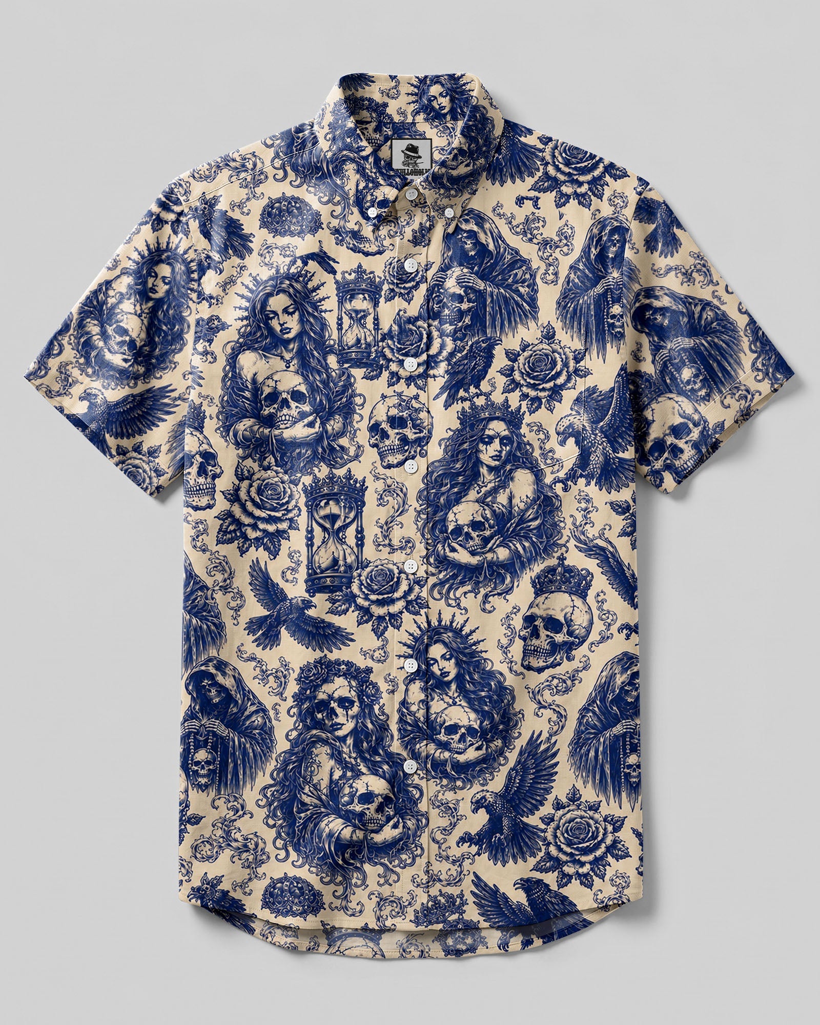 MYSTICAL GOTHIC SKULL TATTOOED  BUTTON-DOWN COLLAR SHIRT - TLHN2906263