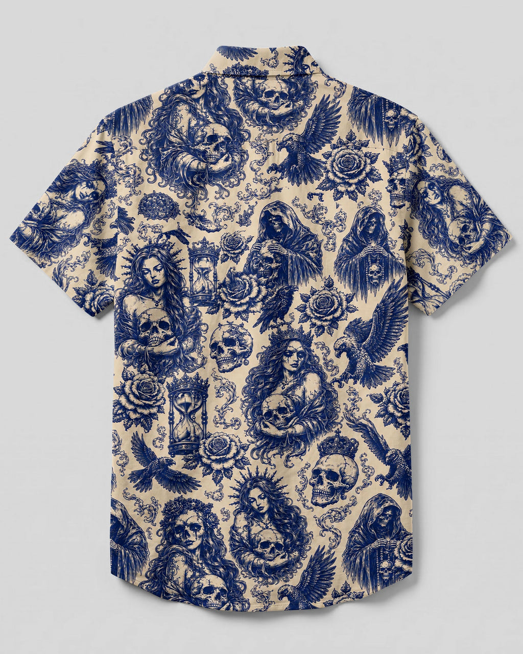 MYSTICAL GOTHIC SKULL TATTOOED  BUTTON-DOWN COLLAR SHIRT - TLHN2906263