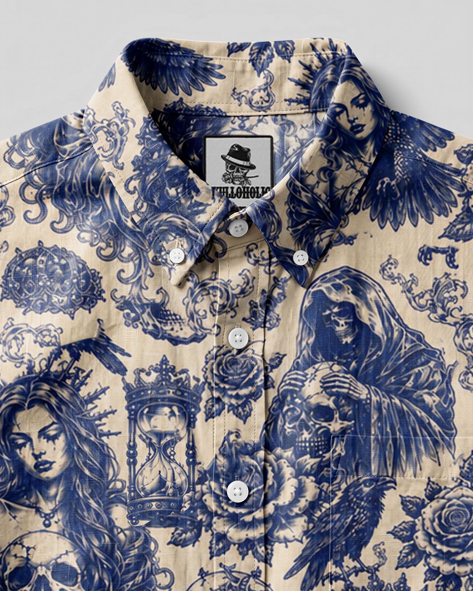 MYSTICAL GOTHIC SKULL TATTOOED  BUTTON-DOWN COLLAR SHIRT - TLHN2906263
