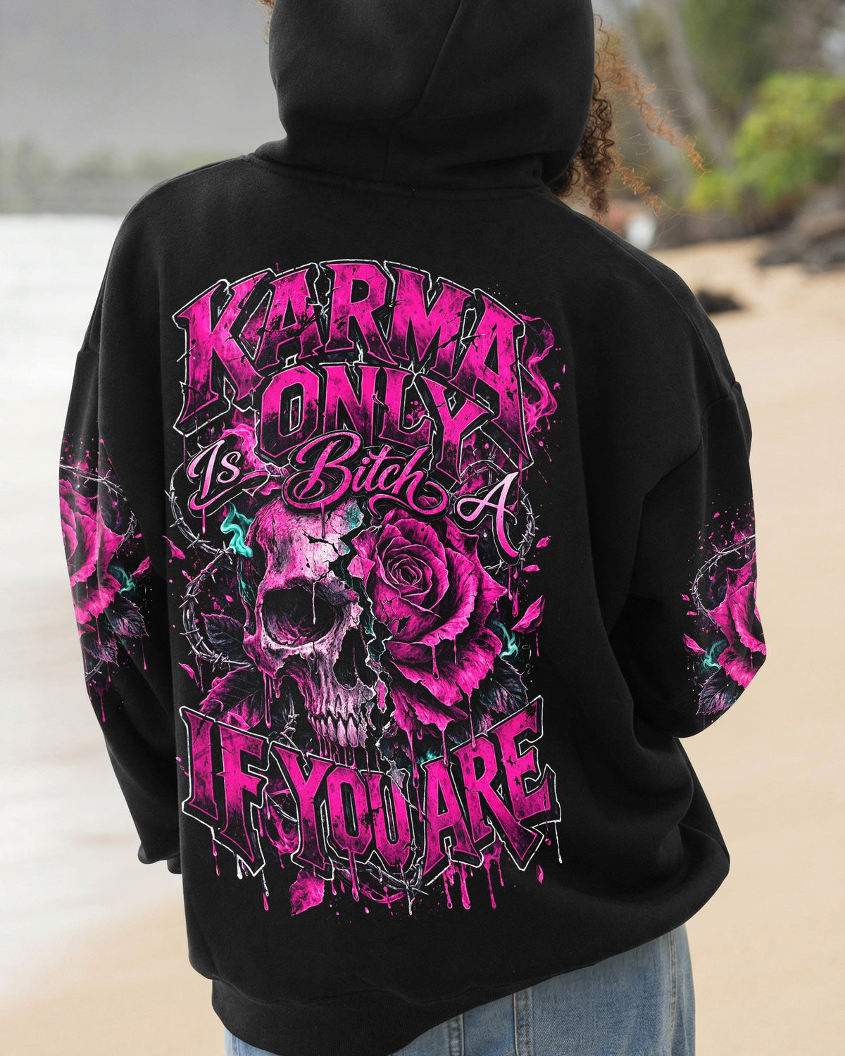 KARMA IS ONLY A B IF YOU ARE ROSE SKULL ALL OVER PRINT - TLNO1103262
