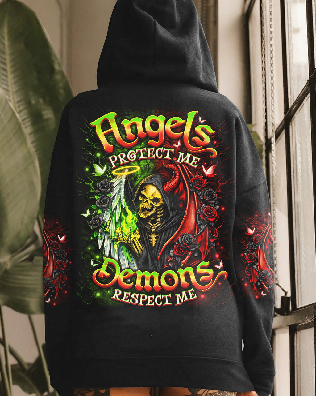 ANGELS PROTECT ME DEMONS RESPECT ME SKULL ALL OVER PRINT  - TLNO2703262